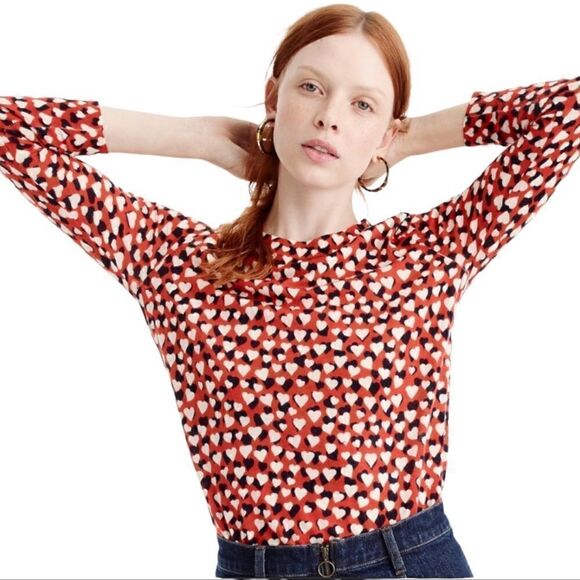 J. Crew | Tippi Merino Wool Valentine Hearts Sweater in Rust Red | S - Picture 2 of 6